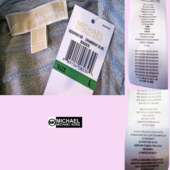 MICHAEL Michael Kors NEW Skater CHAMBRAY BLUE Stripe Drawstring Hoodie L - Picture 5 of 12